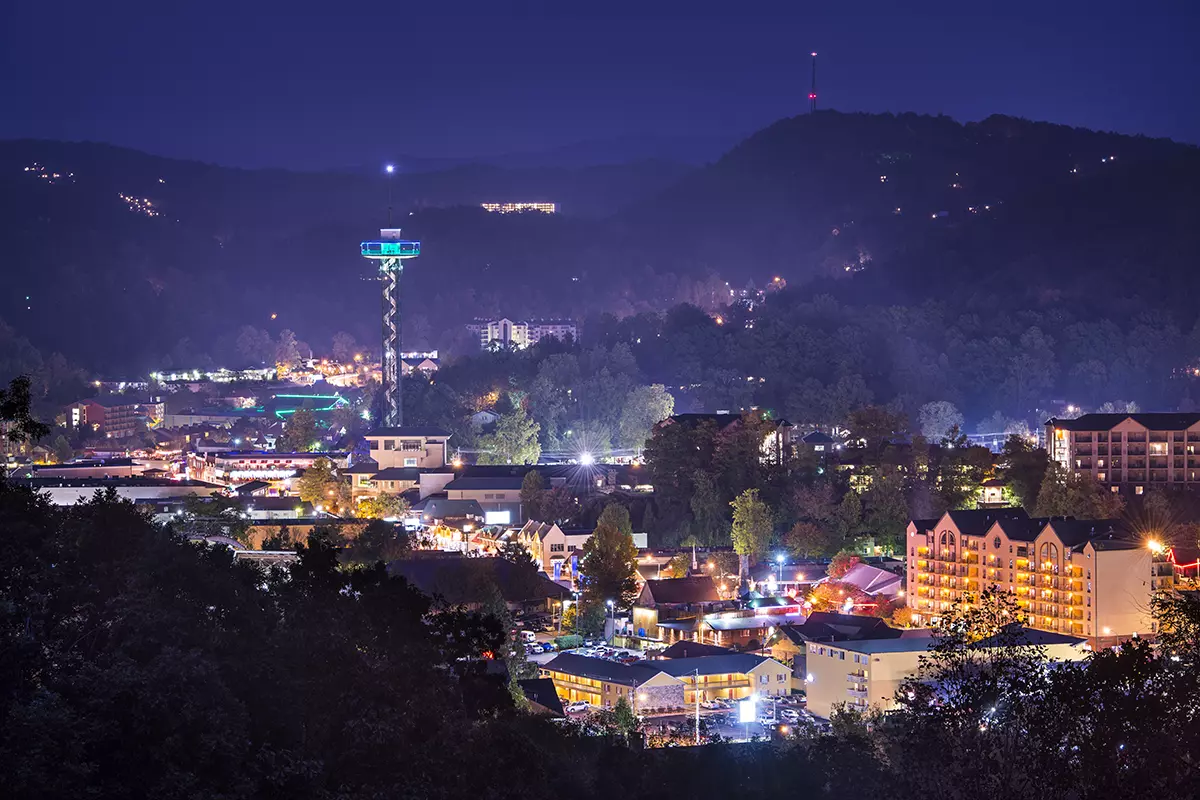 downtown Gatlinburg at night