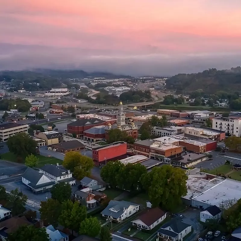 aerial view of downtown sevierville